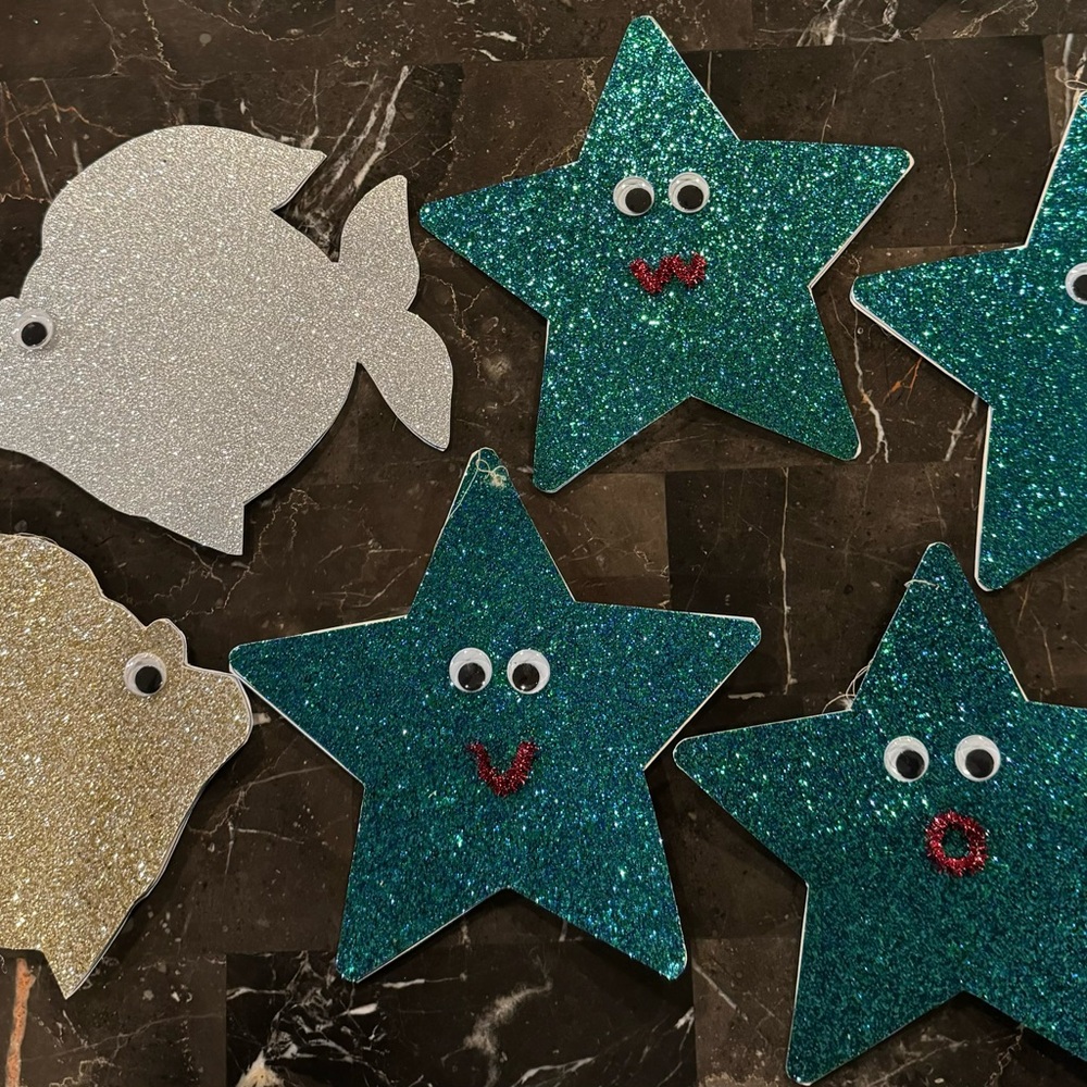 Handmade Glitter Cardstock Sea Shapes. Double Sided.